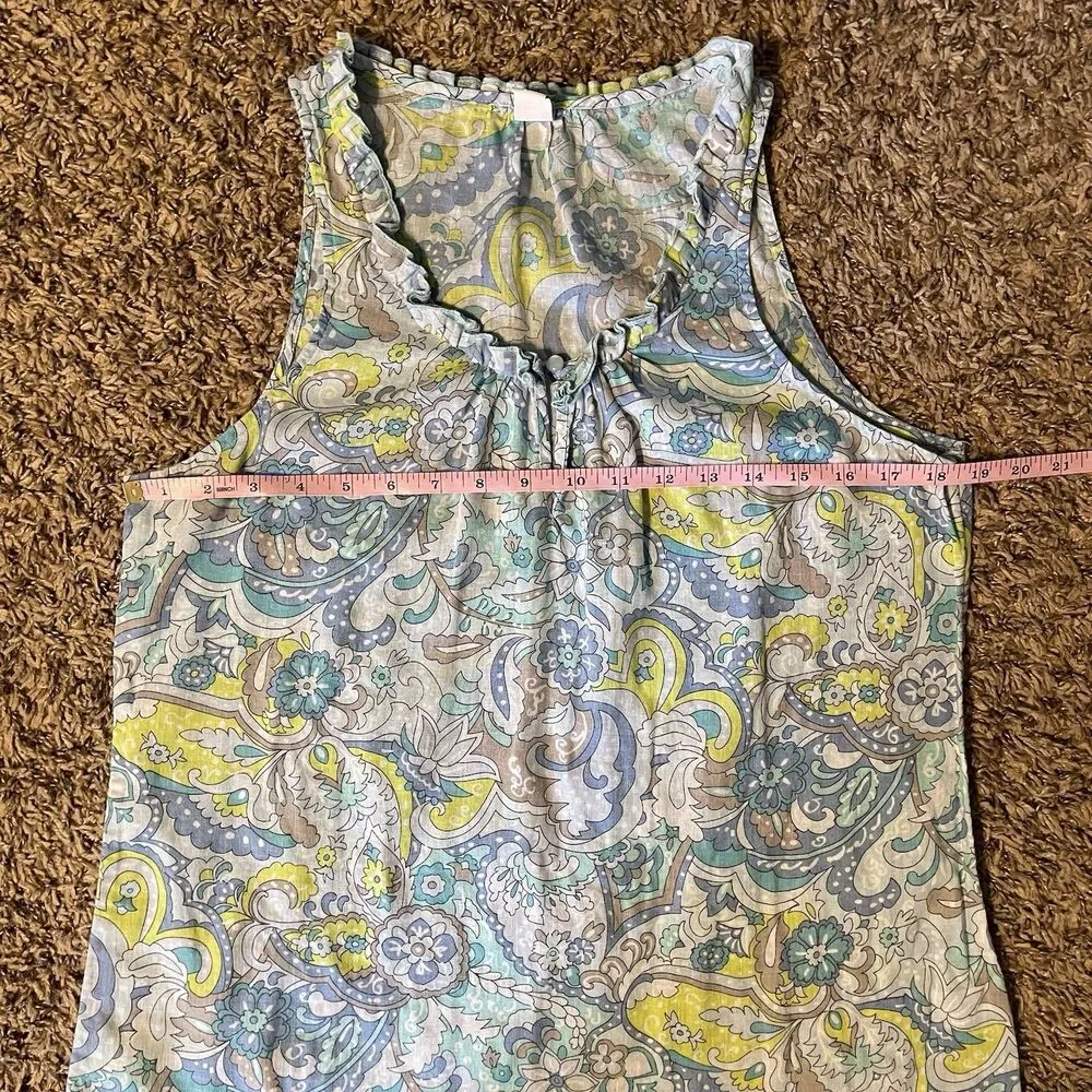 Vtg Y2K Old Navy Sleeveless Floral Paisley Top Blue Linen Cotton Medium Fairy